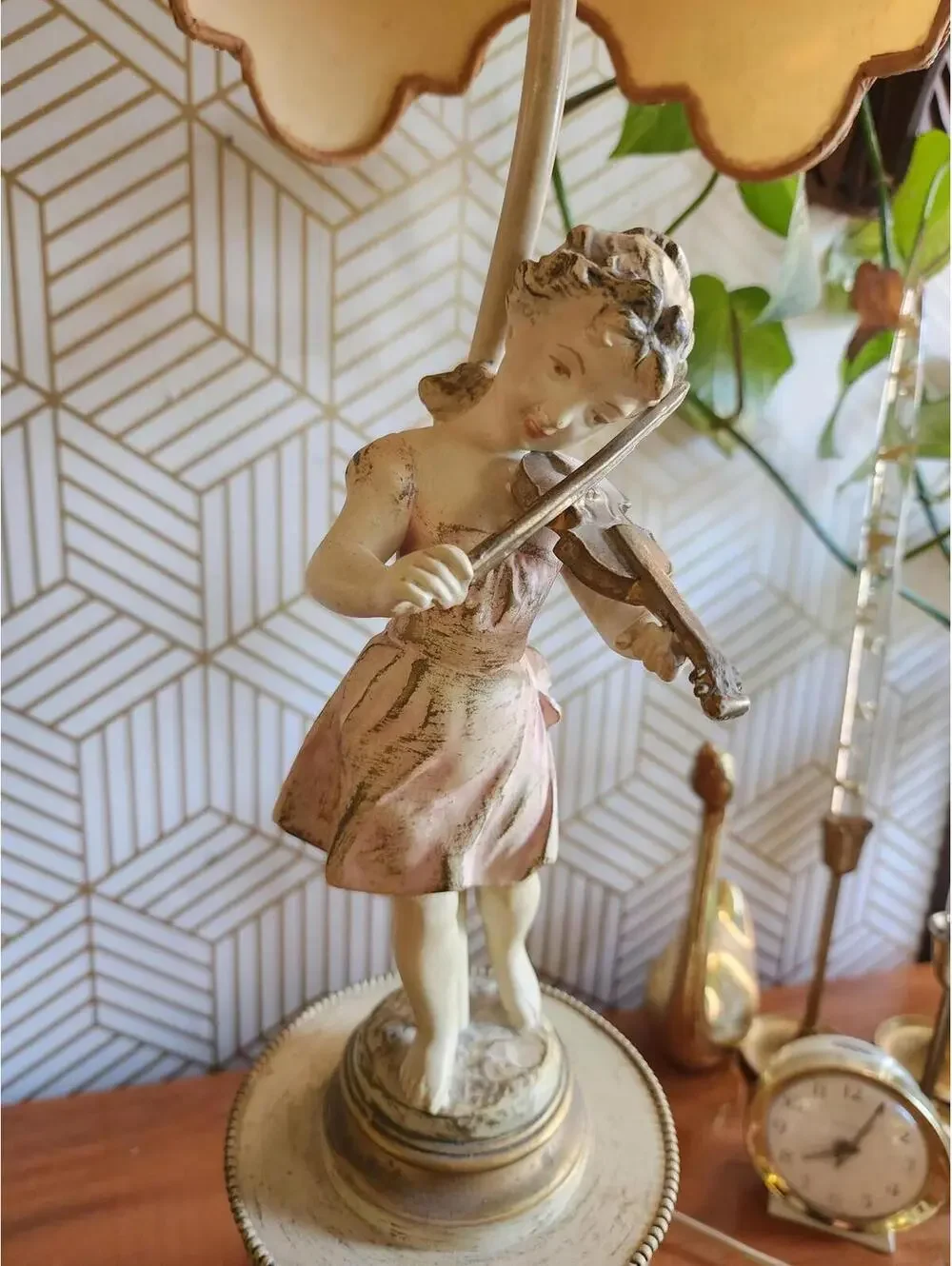 Vintage L & F Moreau Mid Century Figural Table Lamp - Girl Playing Violin